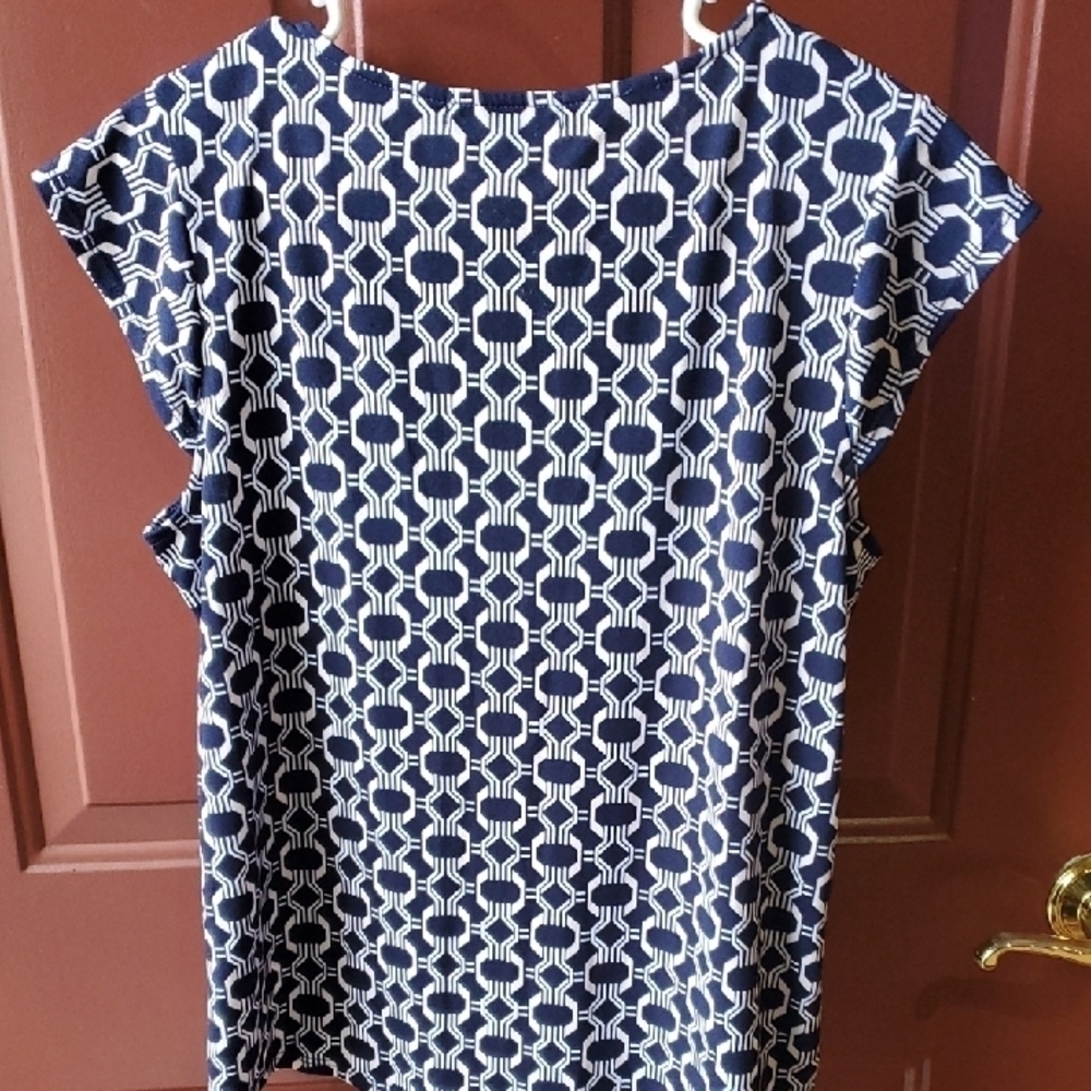 Always Indigo Blue and White Cap Sleeve Buttoned Blouse - Picture 6 of 7